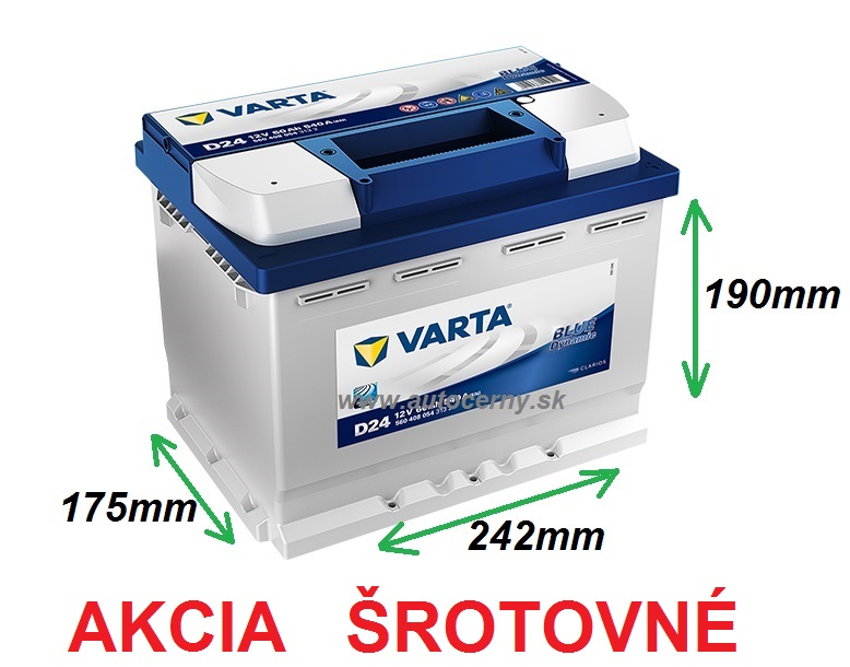 AKCIA Varta Blue 12V/60Ah - 540A D24 - ŠROTOVNÉ