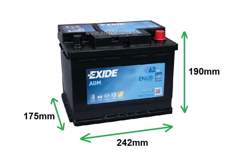 Exide AGM 12V/62Ah 680A EK620 štart-stop