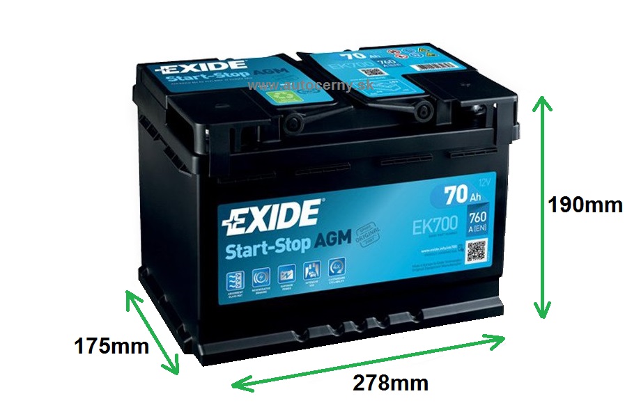 Exide AGM 12V/72Ah 760A EK700 štart-stop