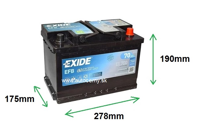 Exide EFB 12V/70Ah 760A EL700 štart-stop