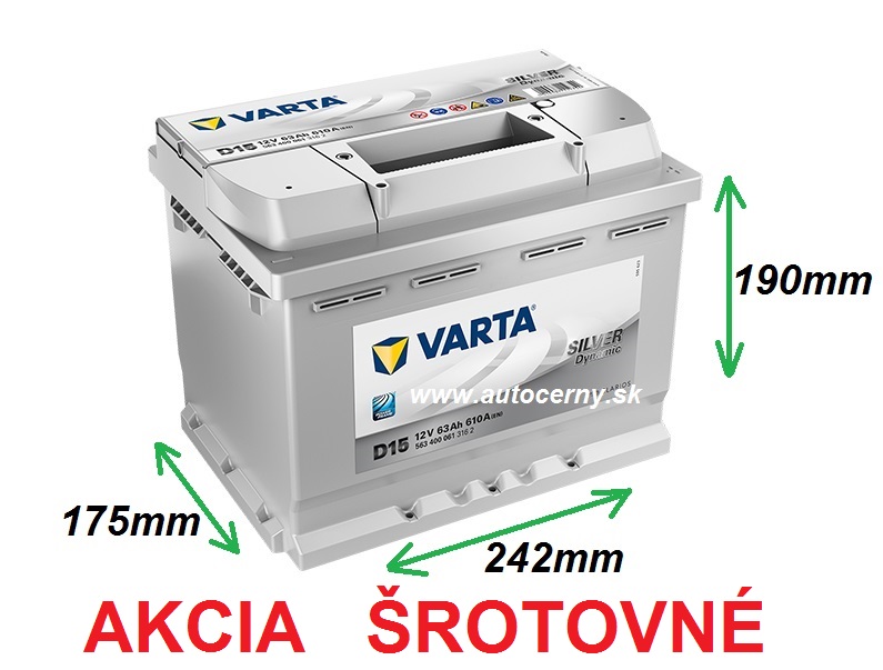 AKCIA Varta Silver 12V/63Ah - 610A D15 - ŠROTOVNÉ