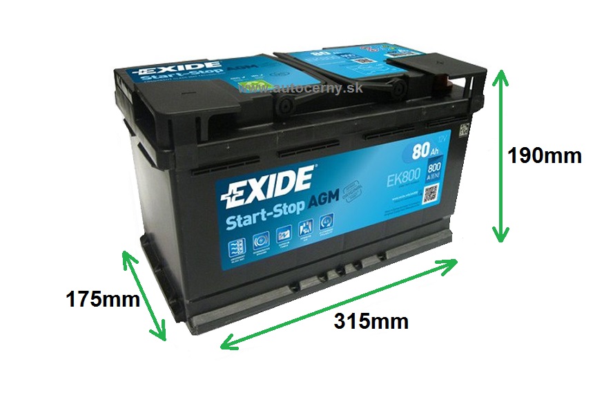 Exide AGM 12V/80Ah 800A EK800 štart-stop