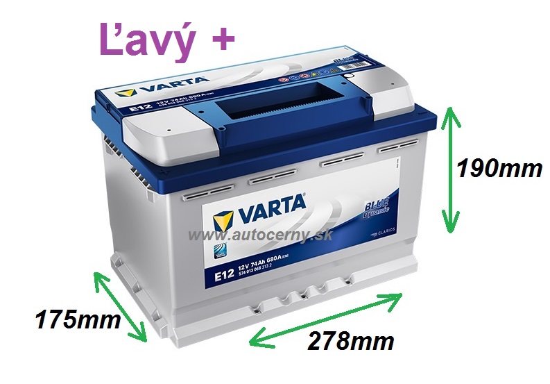 Varta Blue 12V/74Ah - 680A ĽAVÝ+ (574013068) E12