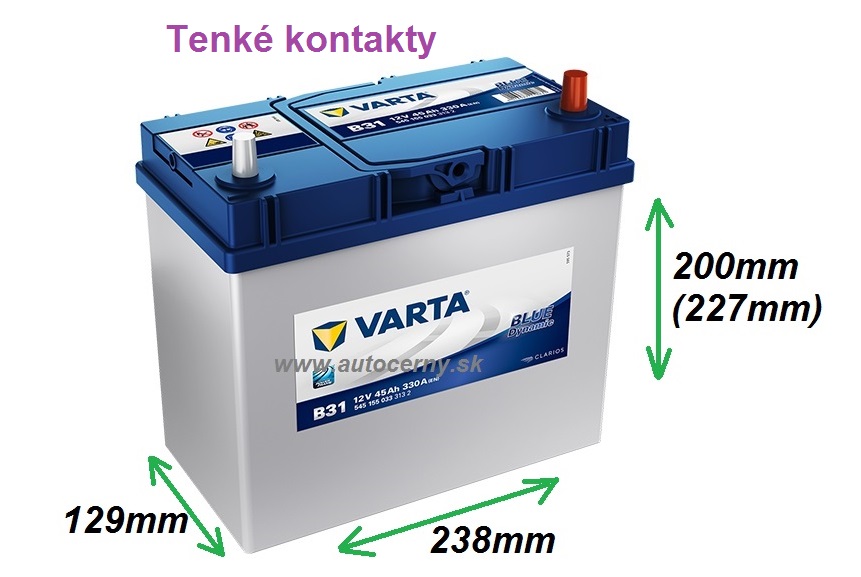 Varta Blue 12V/45Ah - 330A Azia tenké kontakty (545155033) B31