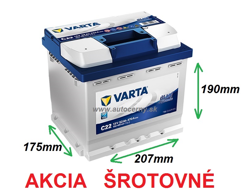 AKCIA Varta Blue 12V/52Ah - 470A C22 - ŠROTOVNÉ