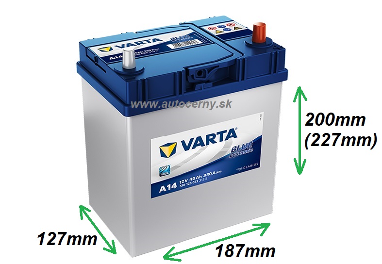 Varta Blue 12V/40Ah - 330A AZIA typ - PRAVÁ (540126033) A14