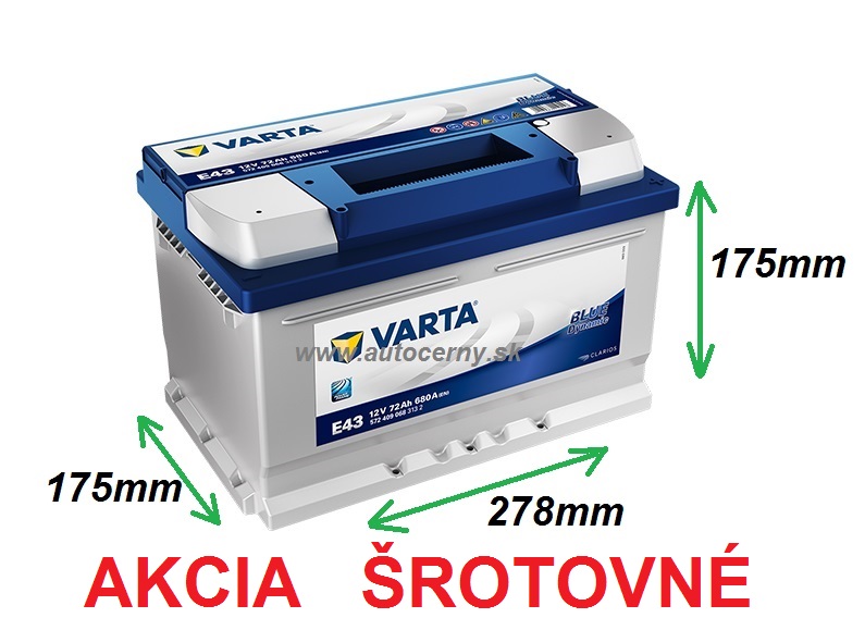 AKCIA Varta Blue 12V/72Ah - 680A E43 - ŠROTOVNÉ